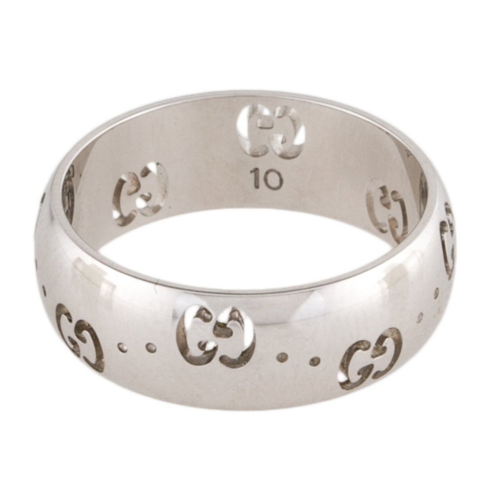 GUCCI 18K WHITE GOLD ICON GG CUTOUT BAND RING - Picture 4 of 10